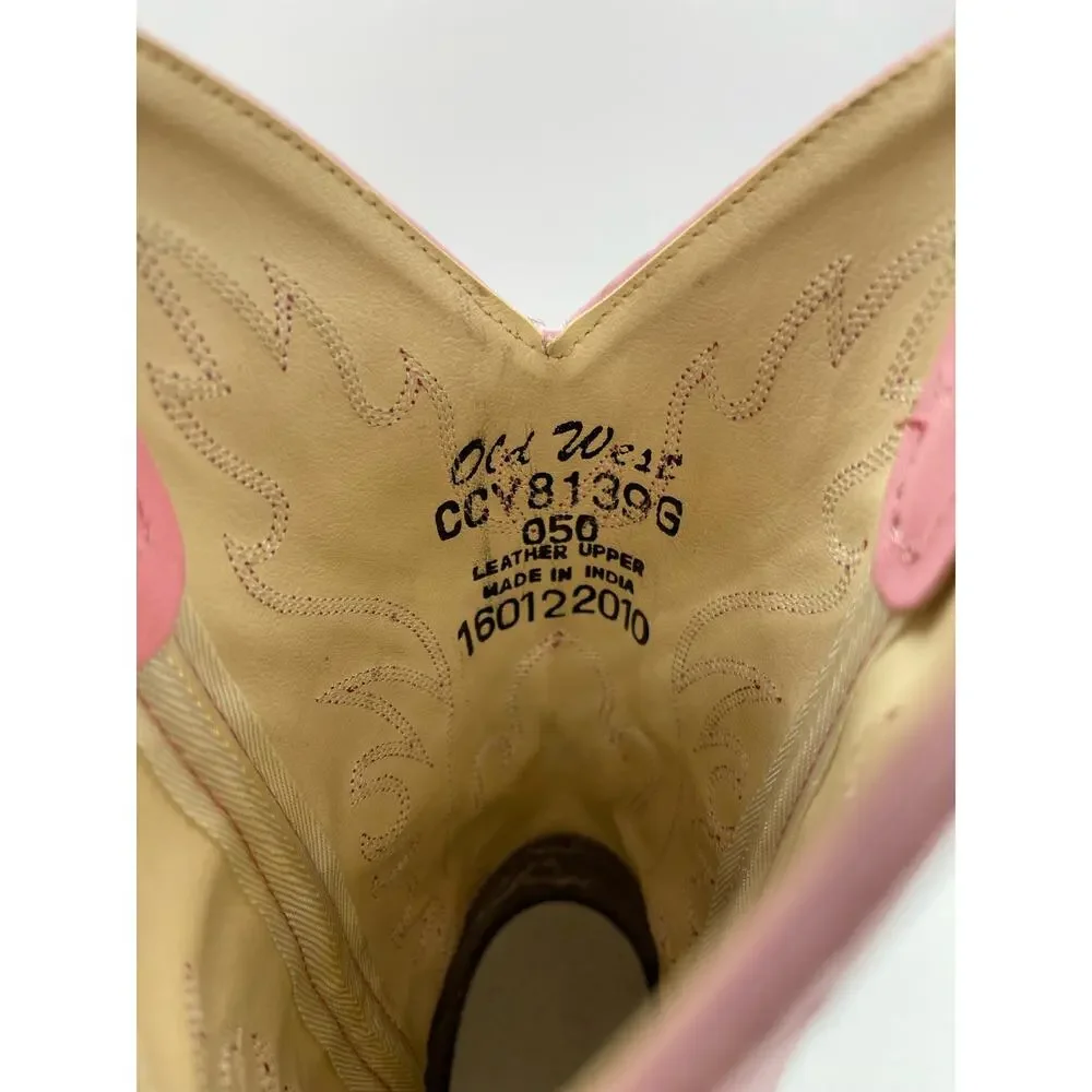 Old West Pink & Brown Leather Boots Size 5